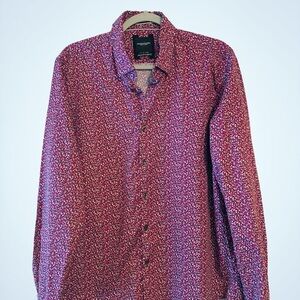 Denim & Flower Dress Shirt Men's Red & Blue Slim Fit 100% Cotton